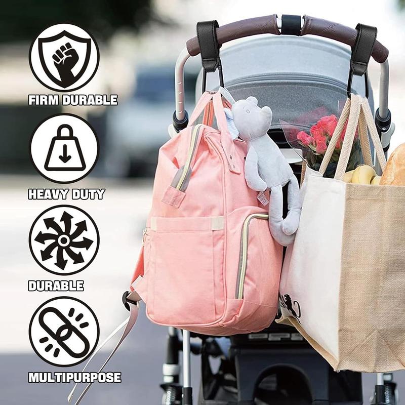 2-Pack Universal Buggy Clips - Non-Slip Black Carabiner Hooks | Securely Attach Shopping Bags, Diaper Bags, or Handbags to Any Pram, Stroller, or Pushchair | Holds up to 5kg | Stroller Accessories 4