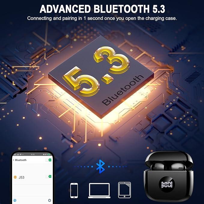 {Limited Time Deal} Wireless Earbuds, Bluetooth 5.3 Headphones in Ear with 4 ENC Noise Cancelling Mic, Bluetooth Earbuds 40H Playtime, 2024 HiFi Stereo Deep Bass Wireless Earphones, IP7 Waterproof, USB-C Fast Charge 3
