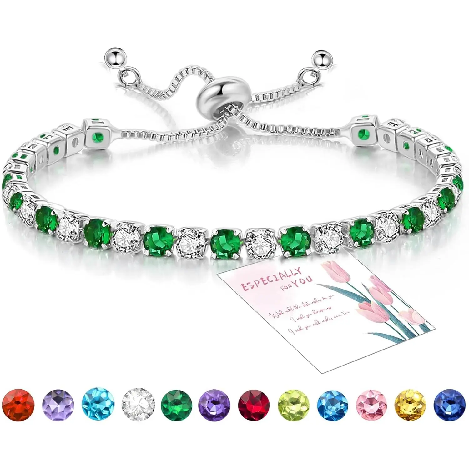 2025 New Tennis Bracelet Birthstone Cubic Zirconia Bracelet Silver Silder Bracelet Birthday Jewellery
