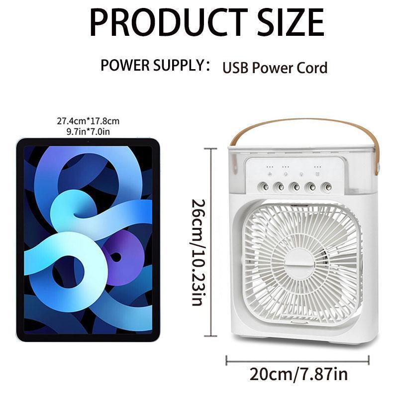 Product Introduction of USB Portable Fan with 7 Colors LED Light, 3 Wind Speeds & 3 Spray Modes for Bedroom, Nightstand, or Coffee Table 5