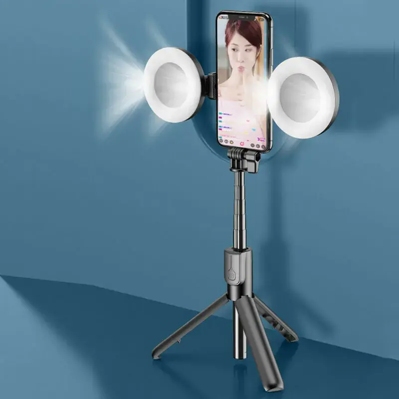 Tripod Selfie Stick , LED Ring, Dual Light, Mirror Stand.