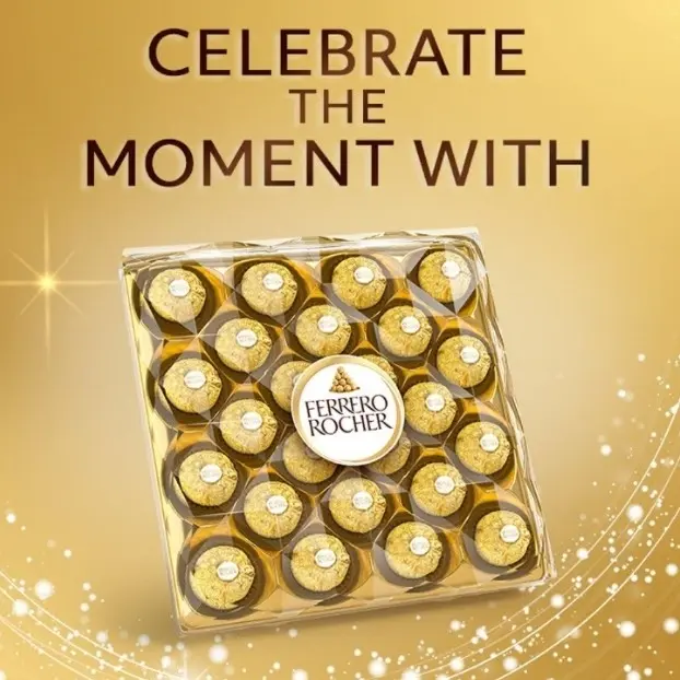 Ferrero Rocher T24 Chocolate Box with  Pieces of Smooth Melting Milk Chocolate Hazelnut  - Bonbon