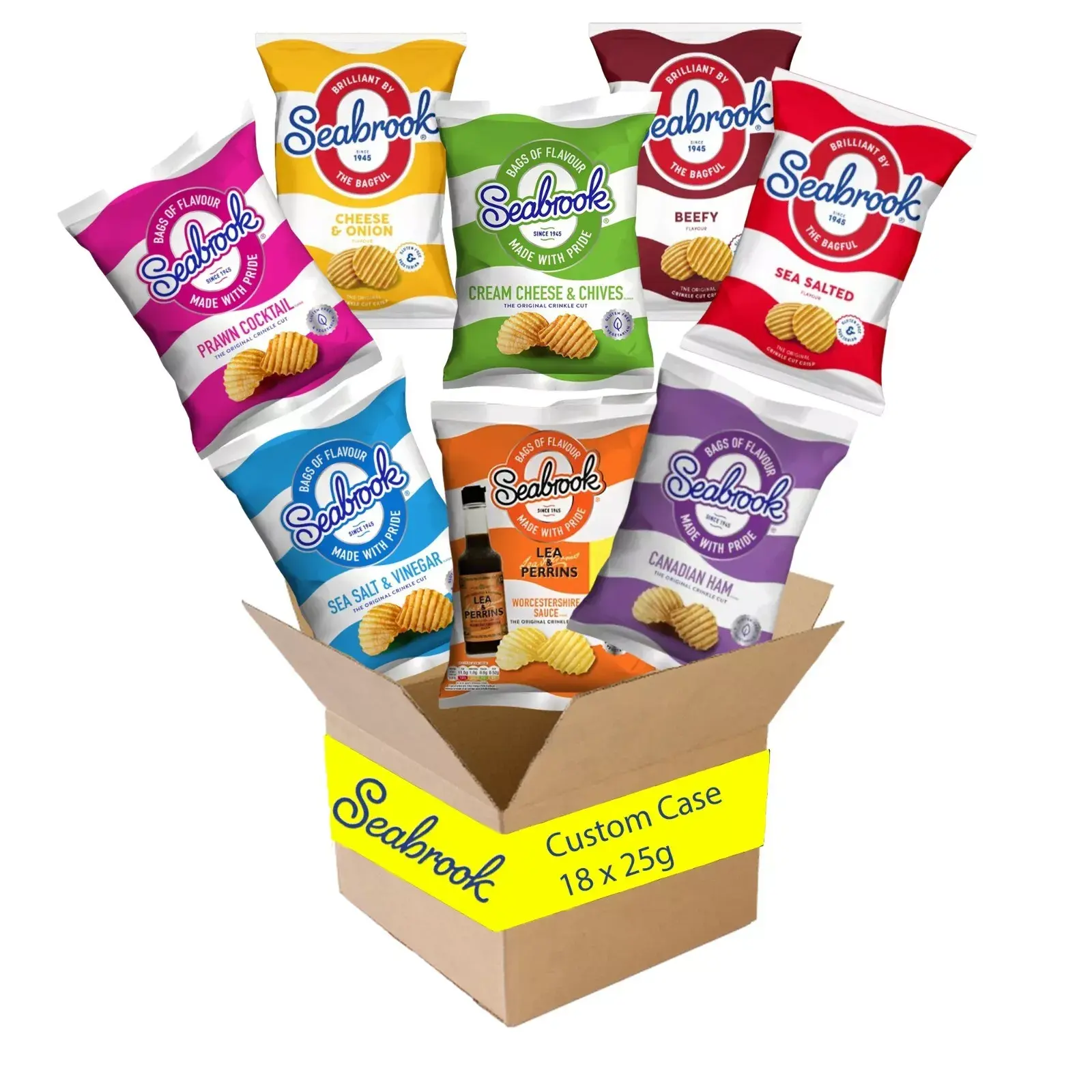 Seabrook Crinkle Cut Crisps Multipack Mixed Case 3 Random Flavours of 6x25g Each