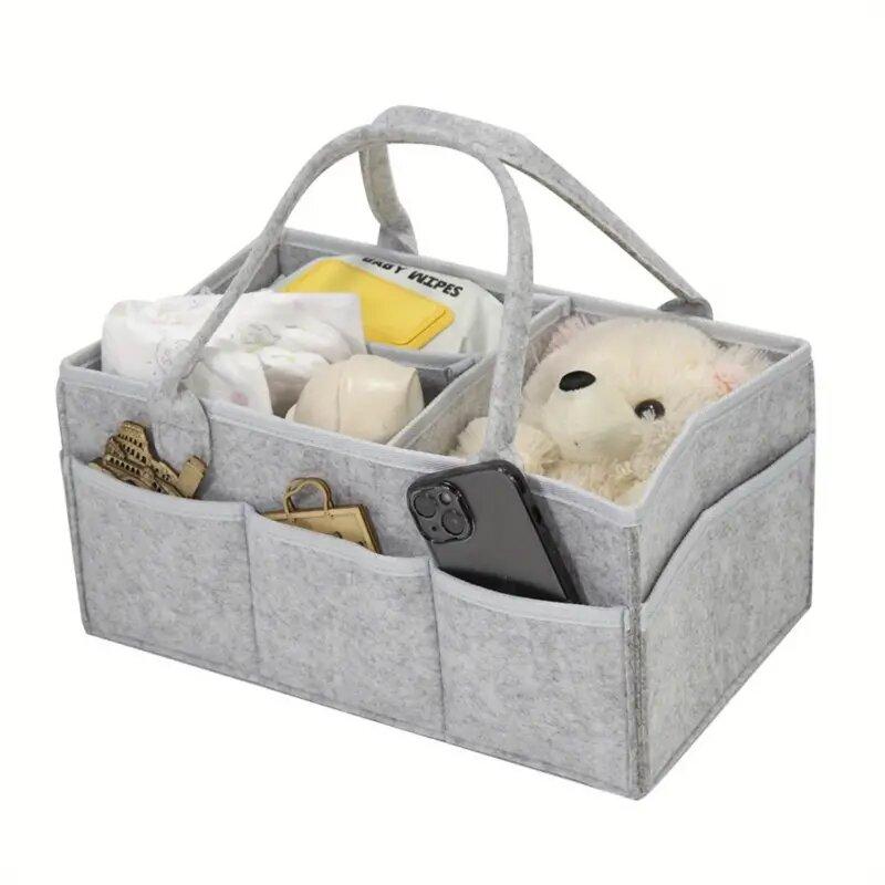 Nappy Caddy Organiser. Sturdy & Portable Baby Diaper Cady with 3 Big Adjustable Compartments & 8 Big Pockets For Storage. Washable Diaper Caddy for Newborn Essentials