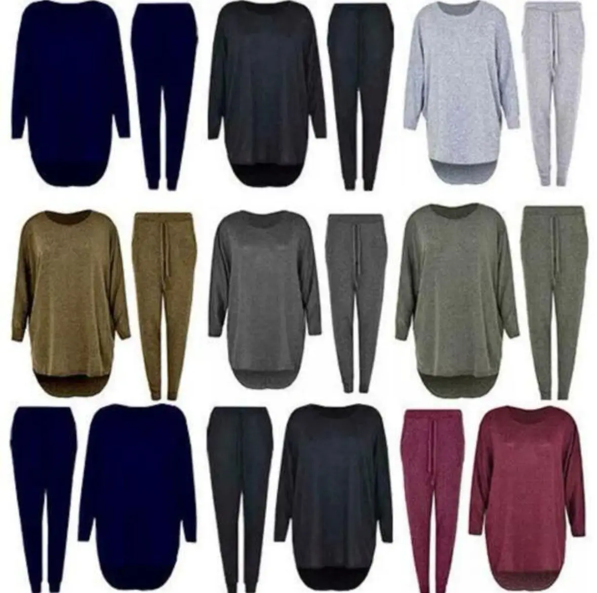 High Low Women's Top Loungewear Suit Top Bottom Jogger 2 Pieces Tracksuit UK S/M-2XL