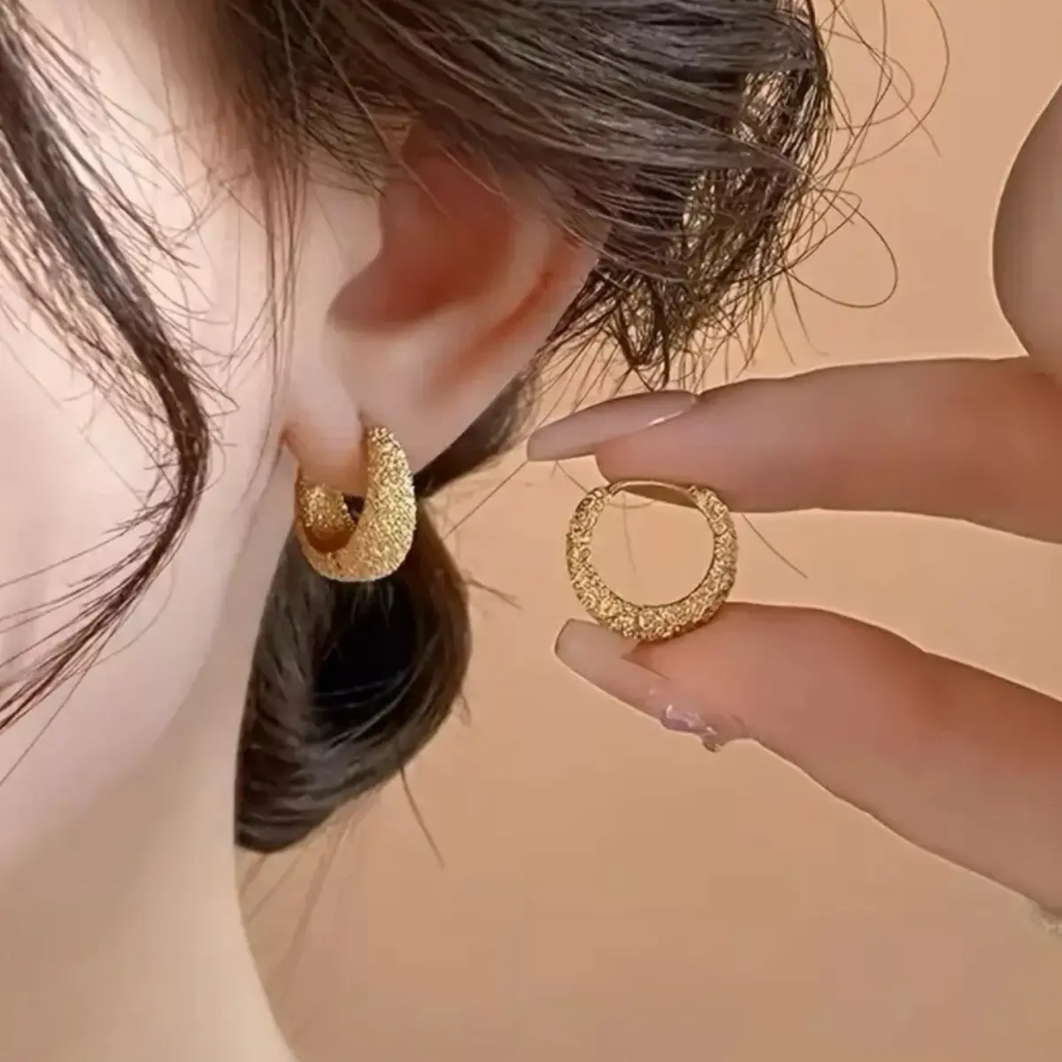 Hoop Earrings for Women Copper Huggie Elegant Vintage Classic French Design