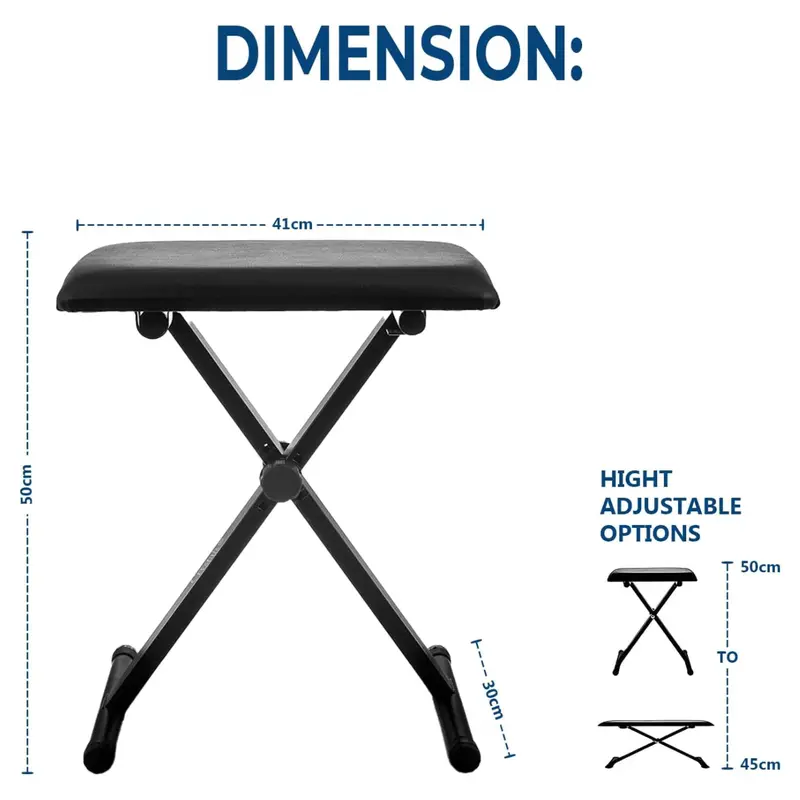 Adjustable Height X-Style Padded Folding Piano Bench with High-density Sponges - Sturdy Durable Metal Music Stool for up to 160 Kg - Portable PU Leather Pedded Stool - Black - Easy Clean 4
