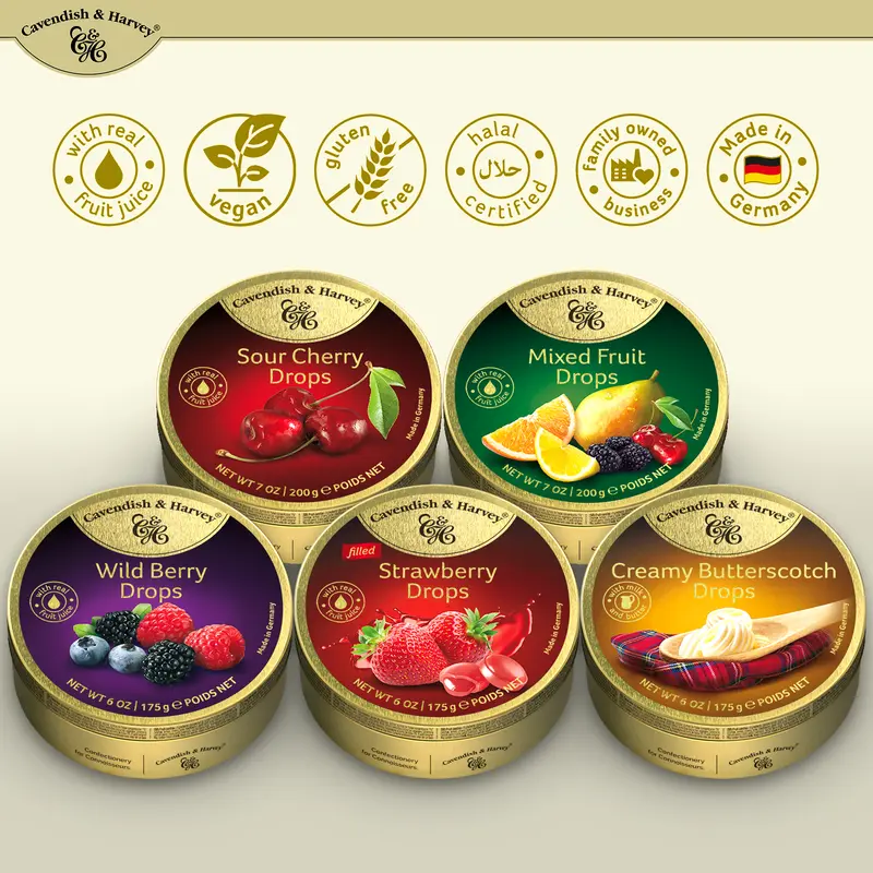 Cavendish & Harvey Premium Hard Candy Variety Pack | 5 Pack | 175g-200g Tins Sweet Snack hard  candy 2