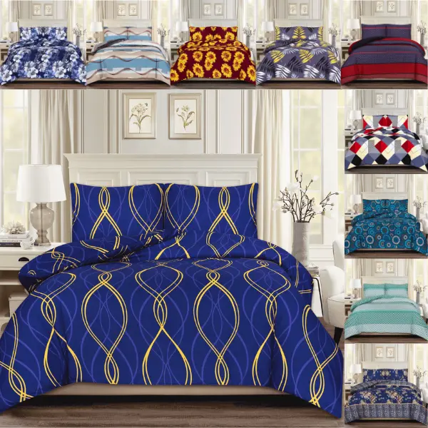 Luxurious Microfiber Printed Duvet Cover Quilt Set Double Sets Single Double King UK Sizes-Shining & Anti allergenic-Premium Colors with Printing