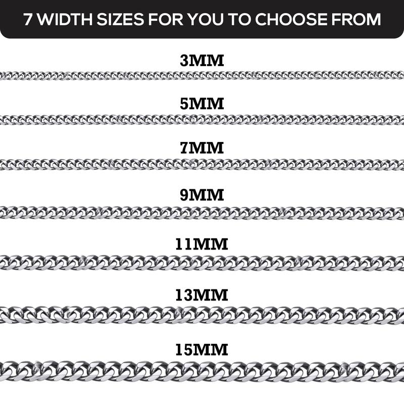 Silver Men's Curb Chain Necklace - Stainless Steel 3-15mm Widths, 14-30" Lengths - Jewellery for Men - Cuban Y2K 3