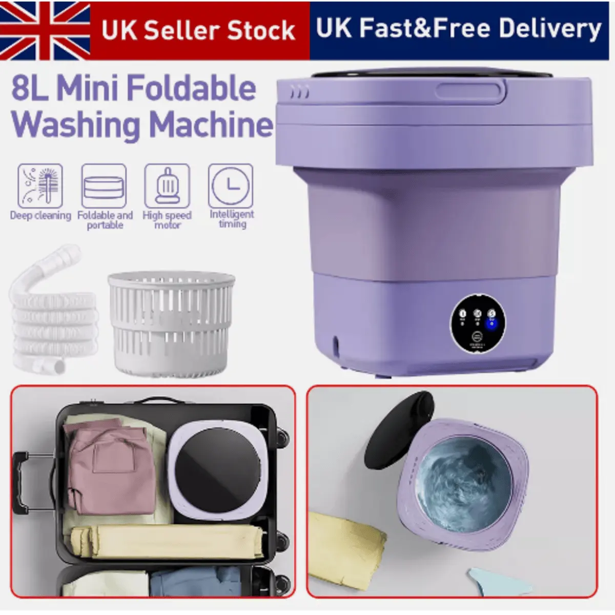 8L Portable Washing Machine Mini Washer Foldable Washer and Spin Dryer Travel UK - Household Appliance