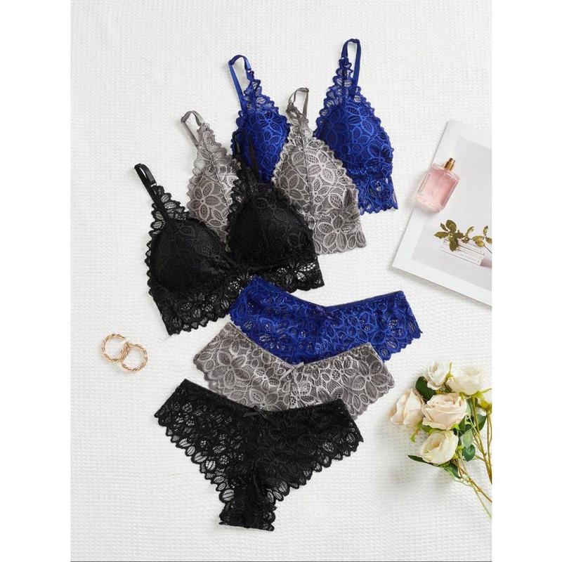 Women's Simple Contrast Lace Wireless Bra & Bow Panty Set, Lady Adjustable Spaghetti Strap Bralette & Knicker, Comfort Summer Clothes, Lingerie & Underwear Set, Underwear for Women, Co Ords for Women Womenswear Comfortable 8