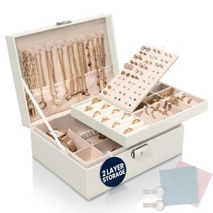 Tanness 2-Layer Jewellery Box for Women with Lock, Keys & Cleaning Cloth - Velvet Lined Jewelry Box, Organiser Box for Accessories - Boxes & Organisers for Women, Girls
