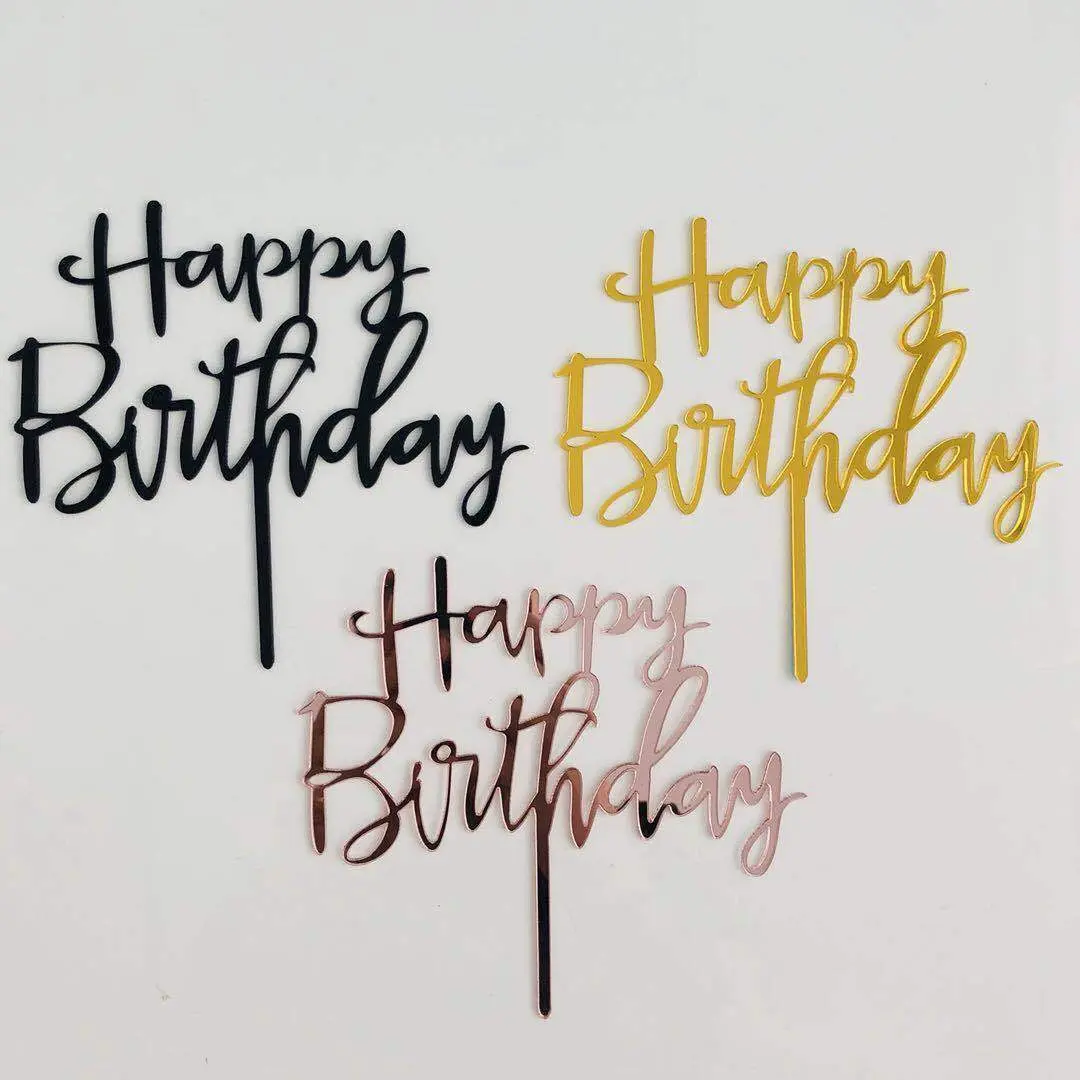 1X Happy Birthday Cake Topper Acrylic Party Decoration Gold / Silver / Rose Gold / Pink