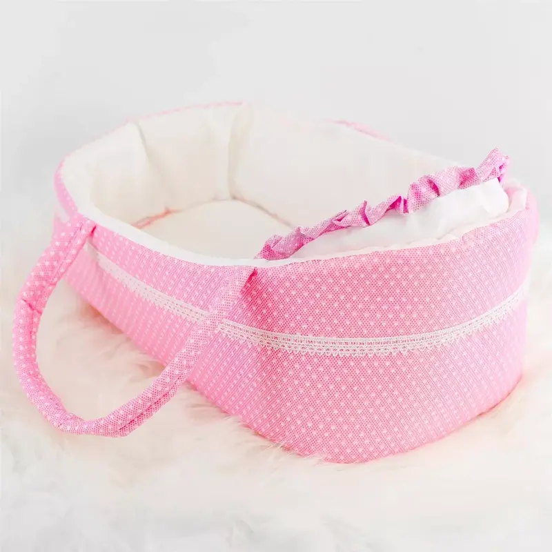 BiBi Doll Pink Baby Doll Carry Cot Bed with Pillow Handles Sleeping Bag Carrier 2
