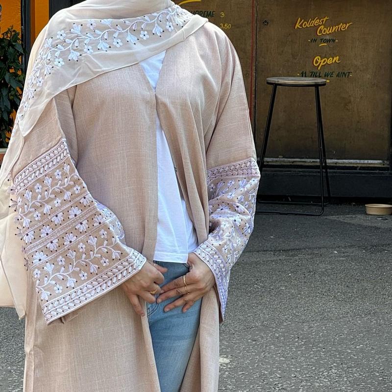 Mariam Flower Abaya, Embroidered Abaya With Free Scarf 1