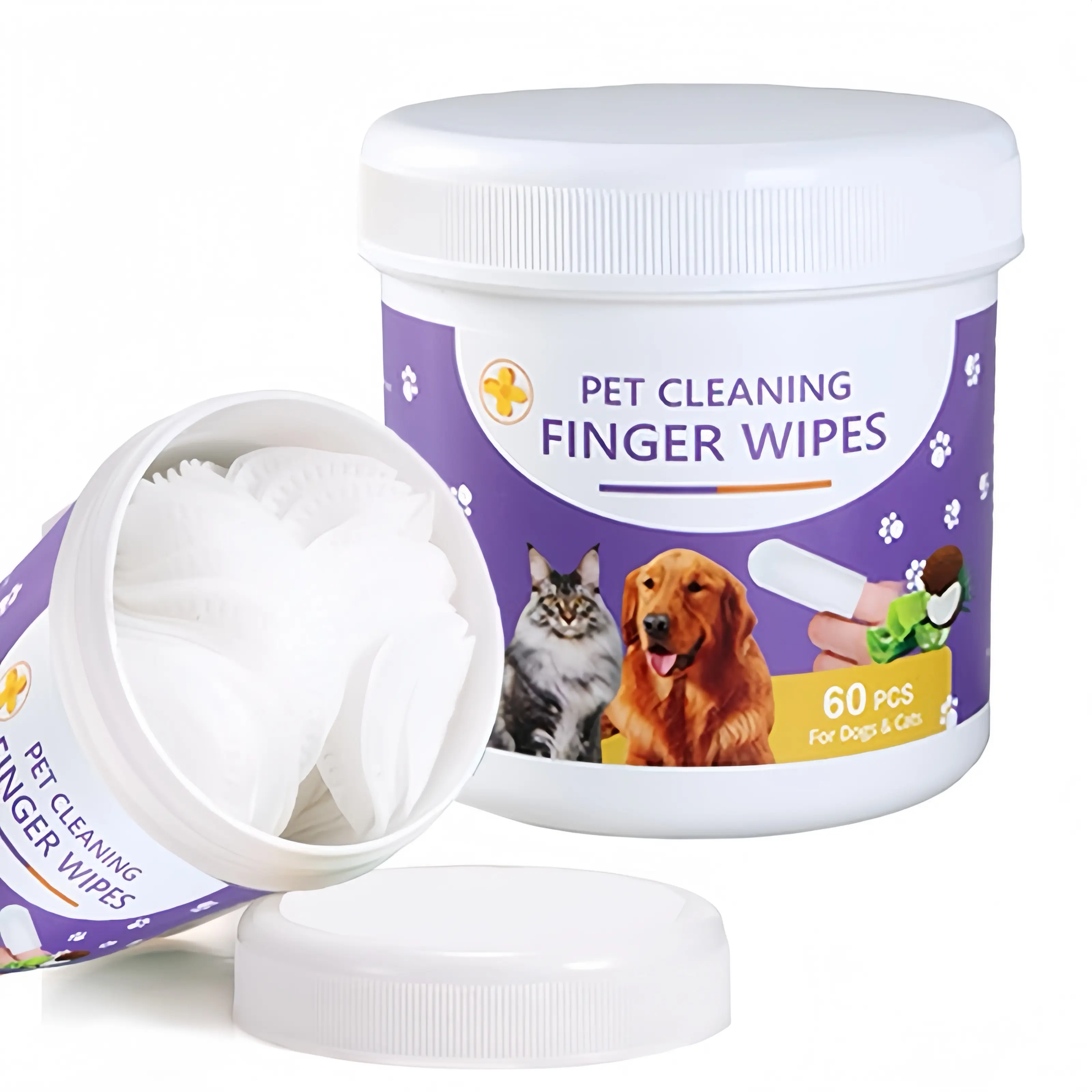 60PCS Large Size Pets Cleaning Finger Wipes For Dogs&CatsPets Earwax Cleaning Dental Cleaning Oral Cleaning Finger Wipes,Efficient Cleaning and Bacteriostasis Wipes For Dogs&Cats, Pet Dental Care Finger Wipes,Fresh Breath,Dotting to Remove Plaque & Tartar