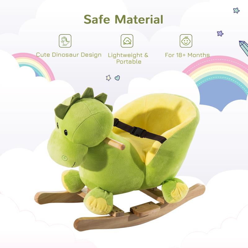 HOMCOM Kids Rocking Horse, Plush Ride-On Dinosaur Seat, with Seat Safety Belt, 32 Songs, Ride-On Horse 6