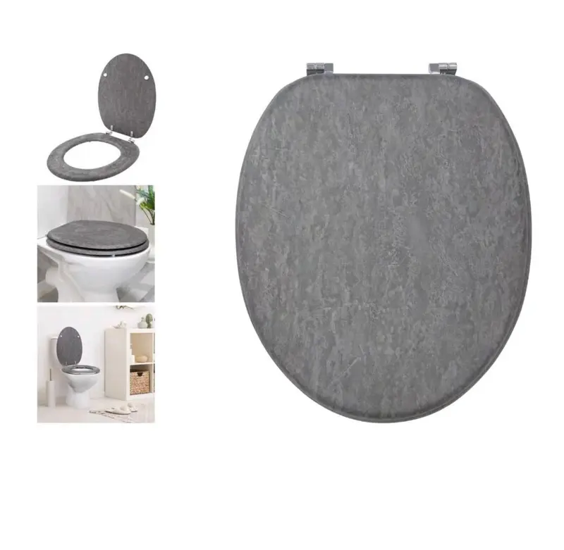 Slate Grey Effect Toilet Seat Strong Chrome Hinges Standard Loo Seat With Fitting 8
