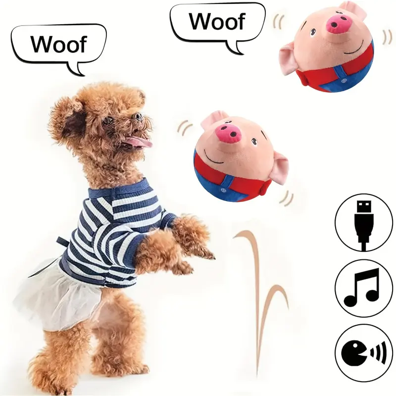 Interactive Plush Pig Toy for Dogs: USB Rechargeable, Bouncing, Sound-Emitting, Washable, Cartoon Dog Toy 6