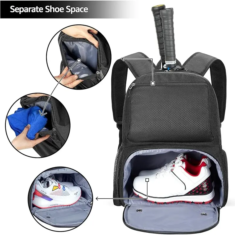 Tennis Backpack Holds 2 Rackets, Tennis Bag with Separate Ventilated Shoe Compartment for Tennis/Pickleball/Badminton/Squash Sports 1