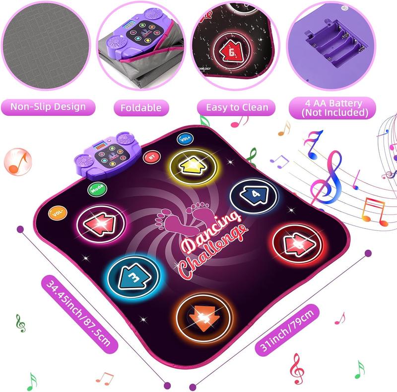 Kids Dance Mat - Dancing Blanket, Bluetooth Enabled, Built-in Music, Dancing Toy with 6 Game Modes and 3 Challenge Levels, Great Christmas Birthday Gift for Boys and Girls Over 3 Years Old 2