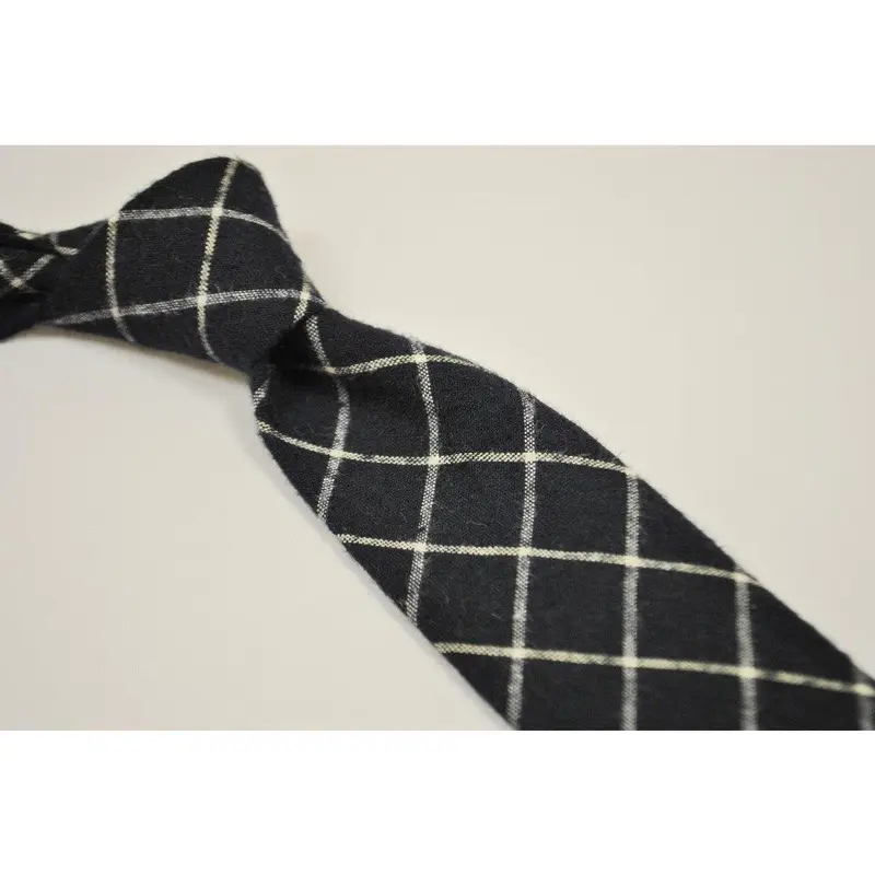 navy and white check wool tie 1