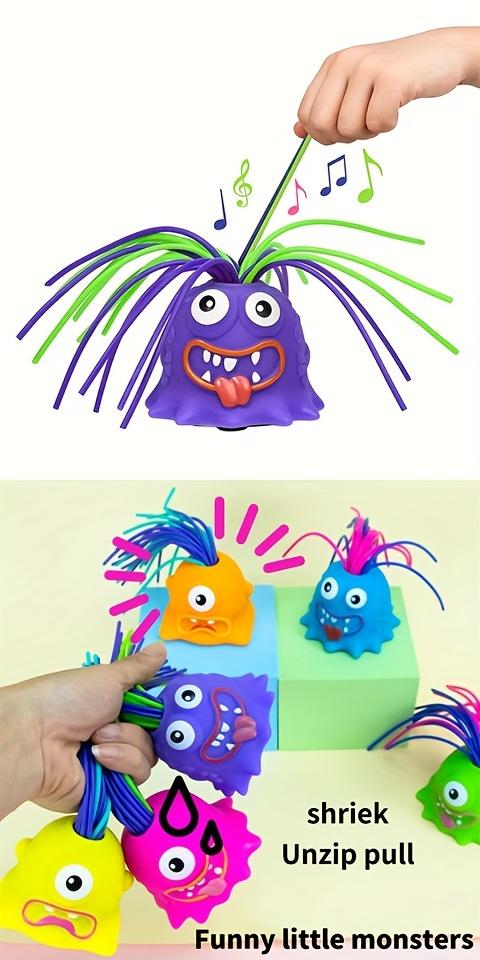 Product Introduction of 1pc Funny Prank Toy, Pull Hair Plush Toy that Screams Loudly, Multiple Sounds, Plastic Material, Random Color (Green, Orange, Pink, Yellow, Purple, Blue), with Back to School, New Semester, Ramadan Mubarak, Easter for Relieving Stress and Novelty Toy 0