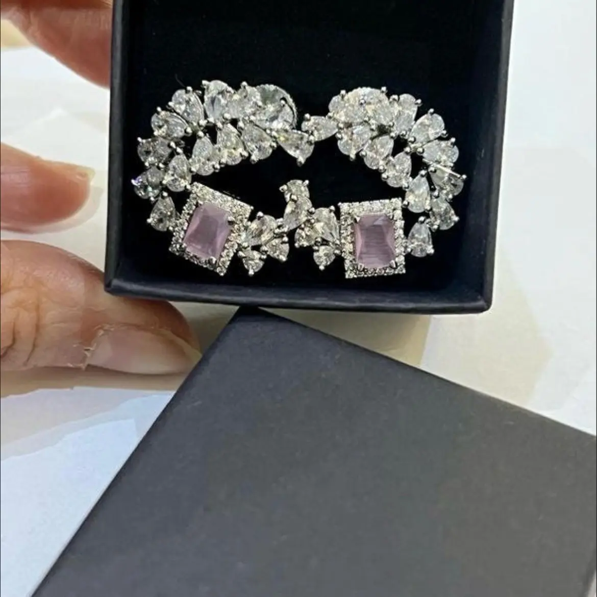 Pink Crystal Stud Earrings with Intricate Detailing - Elegant Daily Accessory
