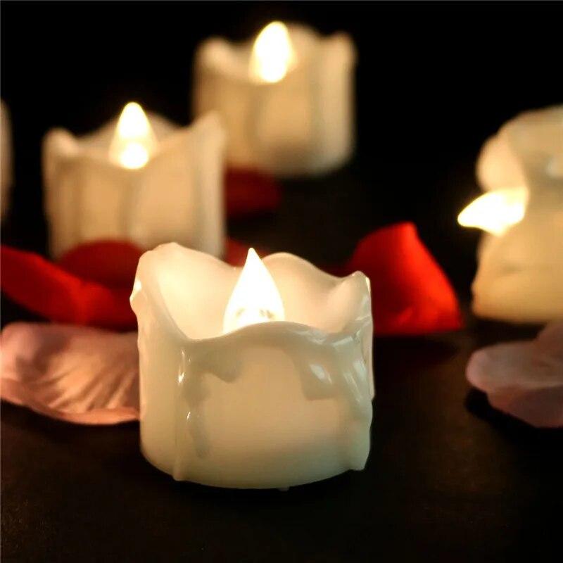 6/12Pcs Flickering LED Candles Warm White/Yellow Electric Candle Flameless Tealights for Wedding Valentine's Day Decoration 4