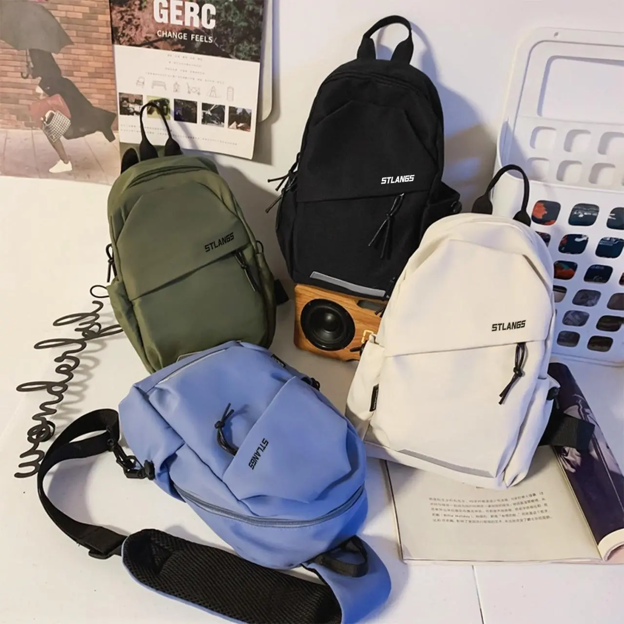 Casual nylon letter printed chest strap, unisex, adjustable shoulder strap, large capacity hiking shoulder bag available in 4 colors
