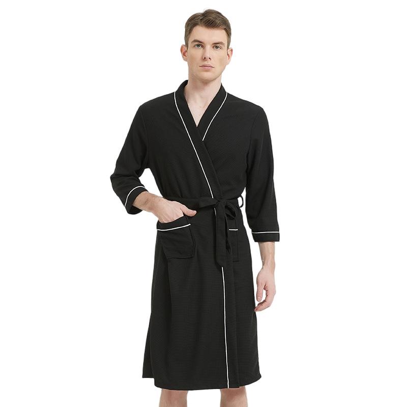 2025 Spring and Autumn New Pajamas Three-Quarter Sleeve Waffle Bathrobe Men's Plus Size Loungewear Sleepwear 4