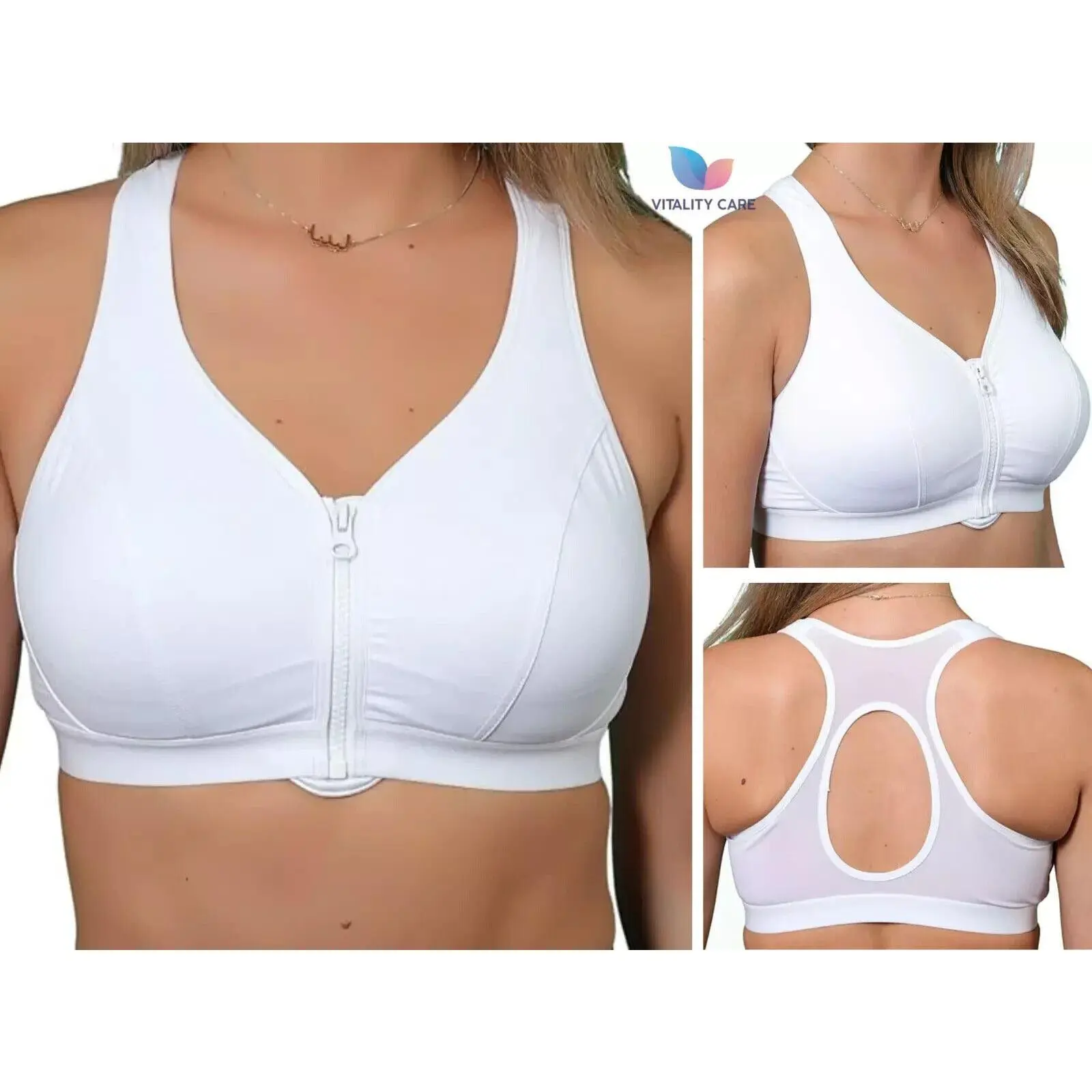 Women's Sports Bra with Non-Wired Double Layer Cups and Mesh Breathable Back, White, UK Plus Size
