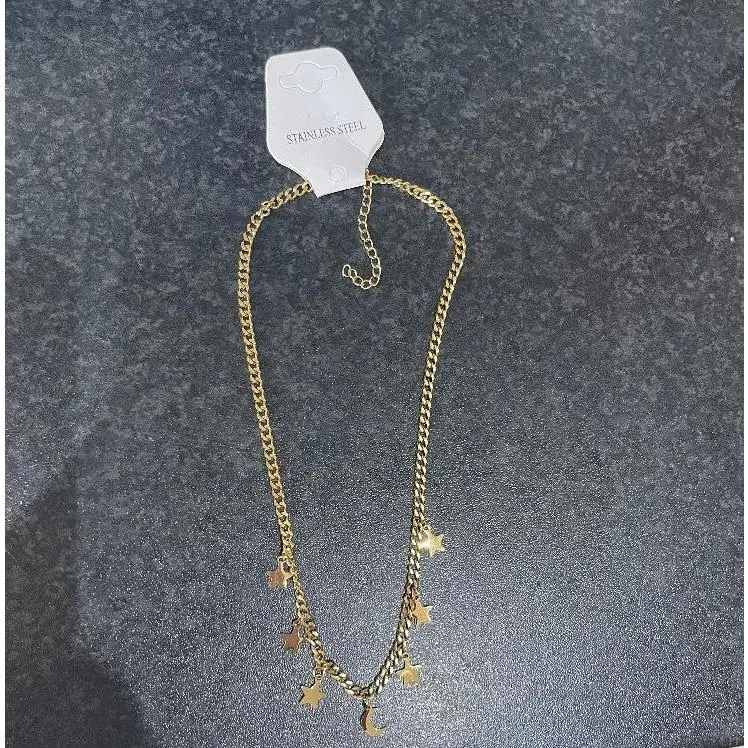 Gold Plated Celestial Moon & Stars Hanging Charm Necklace 3
