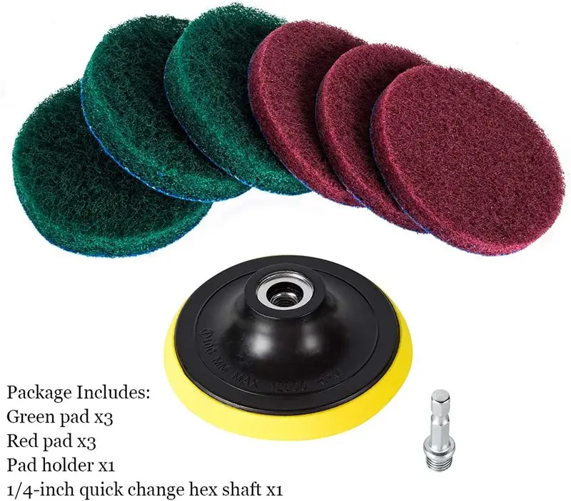 Kichwit 4 Inch Drill Power Scrubber Scouring Pads Cleaning Kit, Heavy Duty Household Cleaning Tool (Drill NOT Included) 6