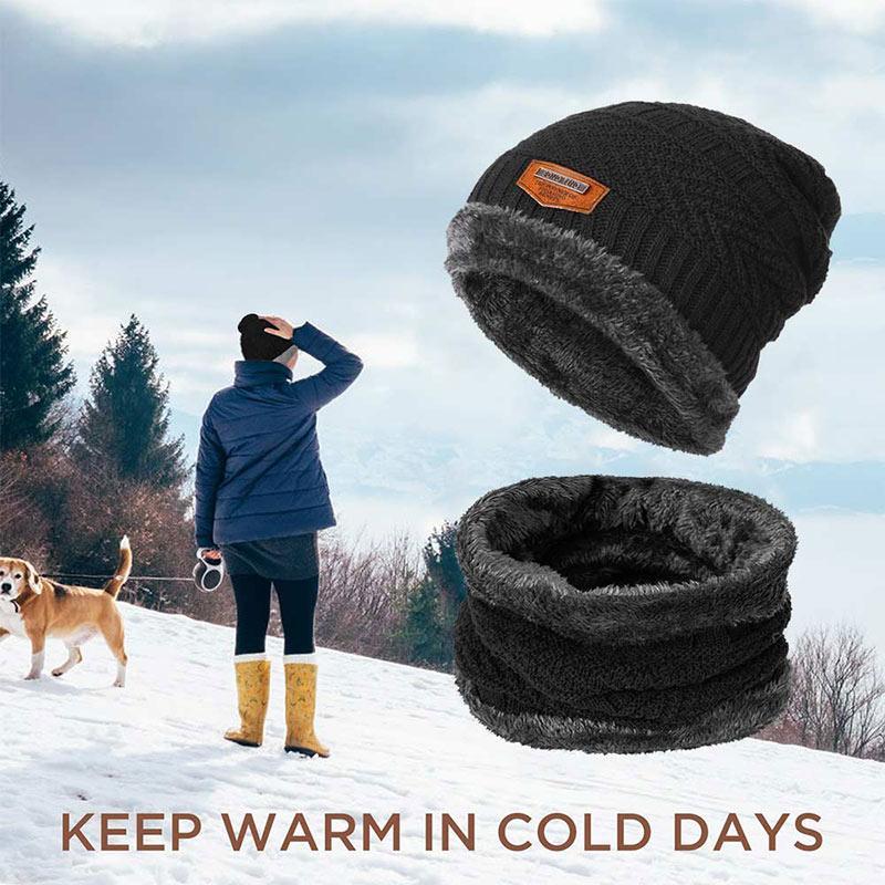 Hat Scarf Set Neck Cover Winter Warm Fleece Knitted Thick Ski Cap 3