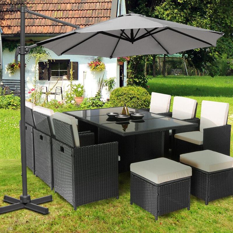 Grey Roma Parasol Garden Hanging Cantilever Banana Umbrella with Crank Tilt 3M 0