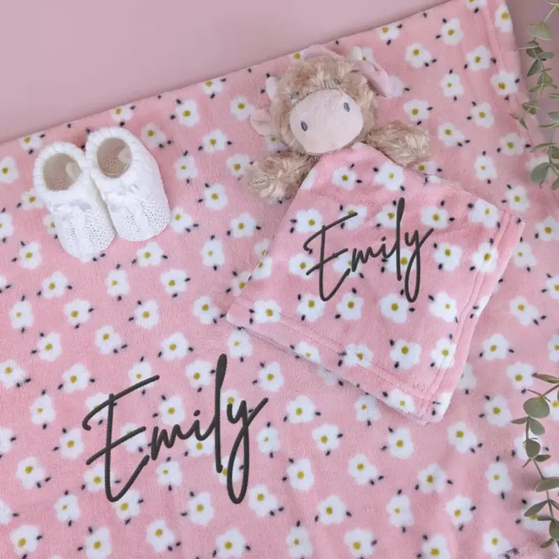 Personalised Embroidered Highland Cow Blanket + Comforter | Booties Gift Set | Baby Girl | Babyshower |Newborn Coming Home |Newborn Gift Set 1