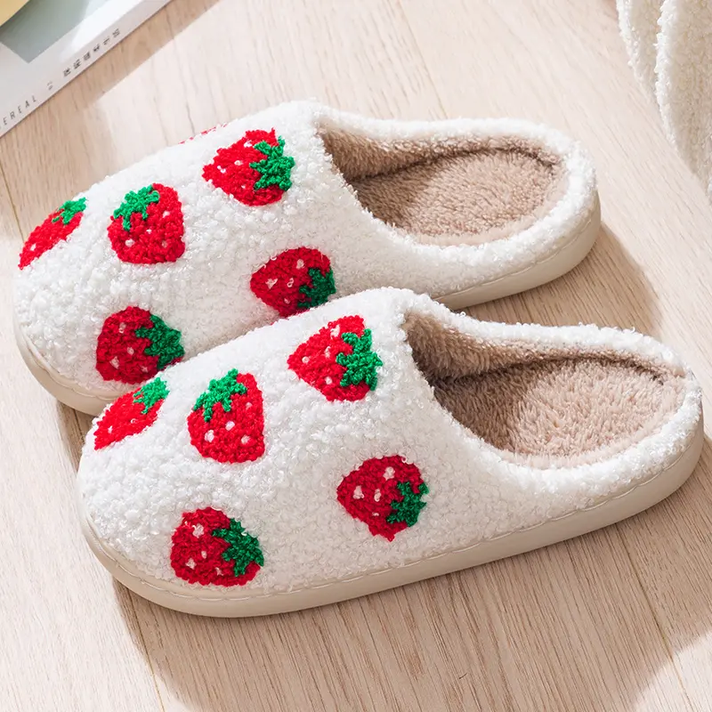 MILAN GOLD  Cute Cartoon Strawberry Design Thick - Soled Warm Slippers for Both Men and Women Couples - Perfect for Cozy Winter Home Wear. 5