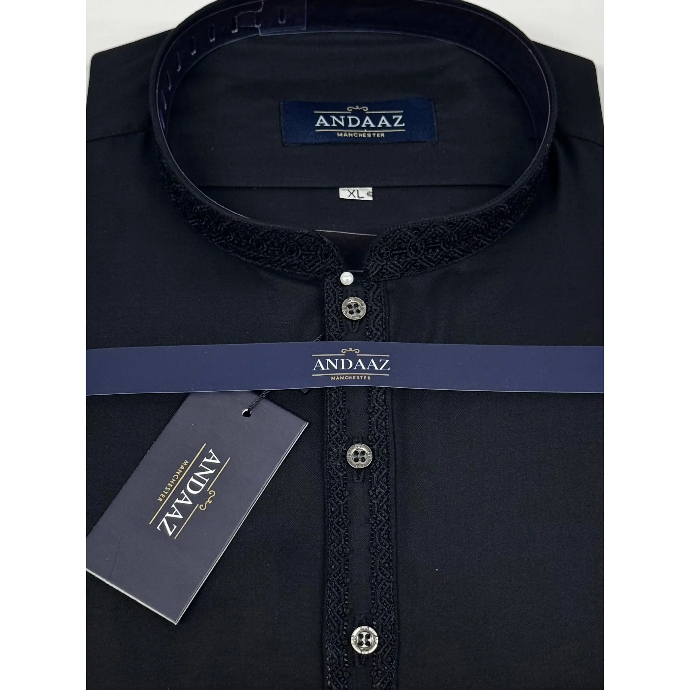 Men's Shalwar Kameez Black with Black Split Embroidery