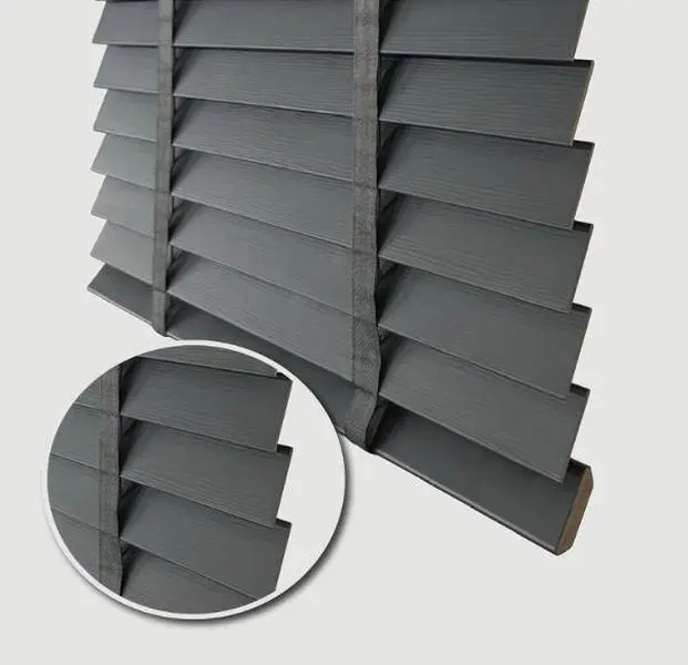 Awesome Store Faux Wood Blinds Tape Wooden Grain window Venetian Blind 50mm Horizontal Slats with White Silver/Grey Tape TRIMMABLE, Child Safe (Dark Grey Embossed Pattern