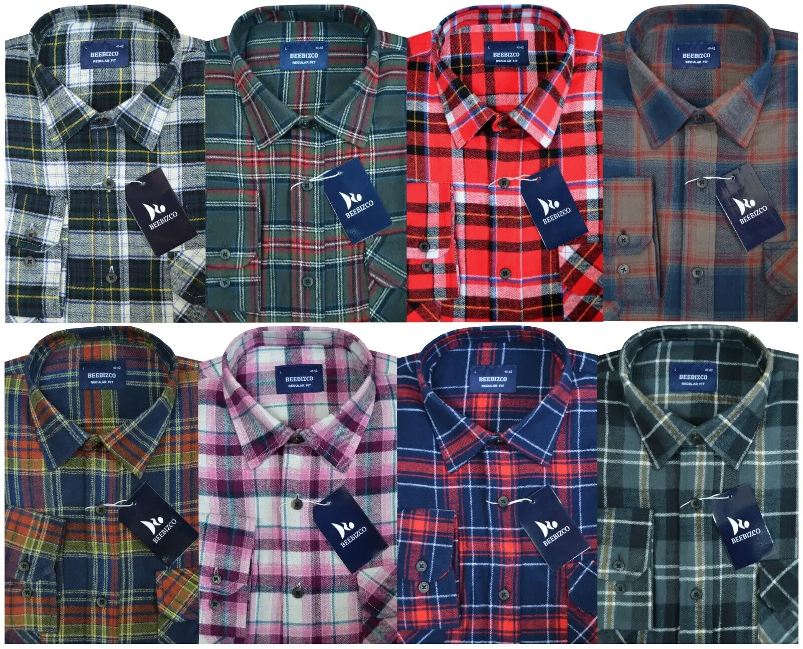 Beebizco Plaid Flannel Shirt Lumberjack Yarn Dyed Check Brushed 100% Cotton Menswear Checkered Checkered