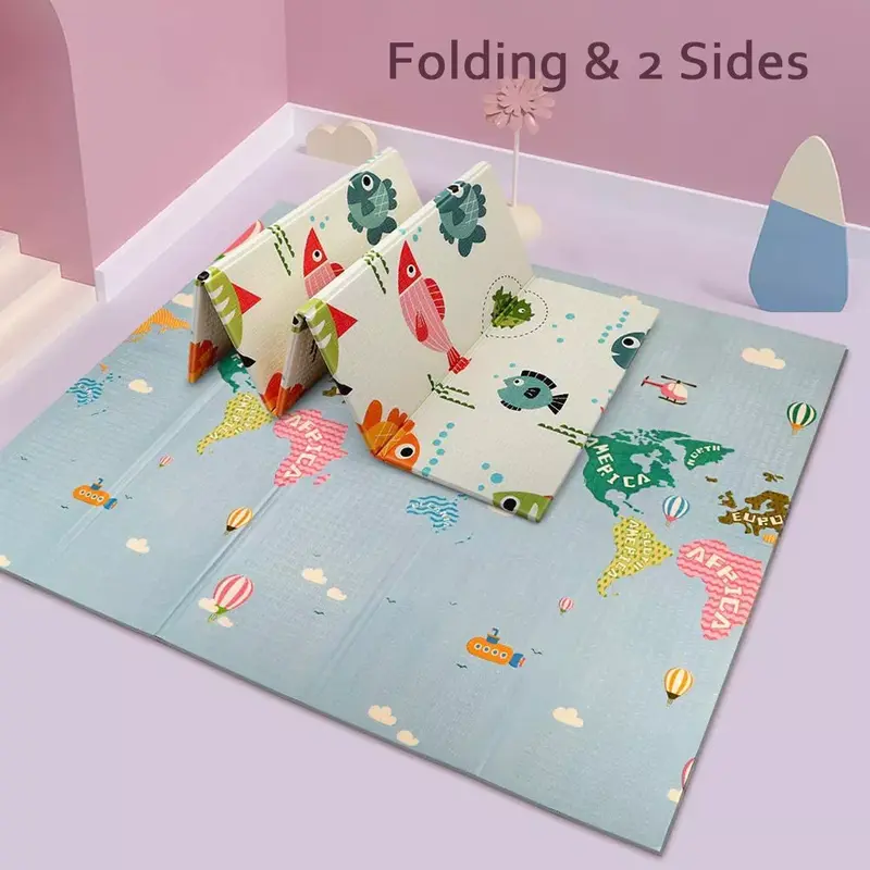 Foldable Baby Floor Play Mat Foam Double-Sided Waterproof Non-Slip Reversible 2
