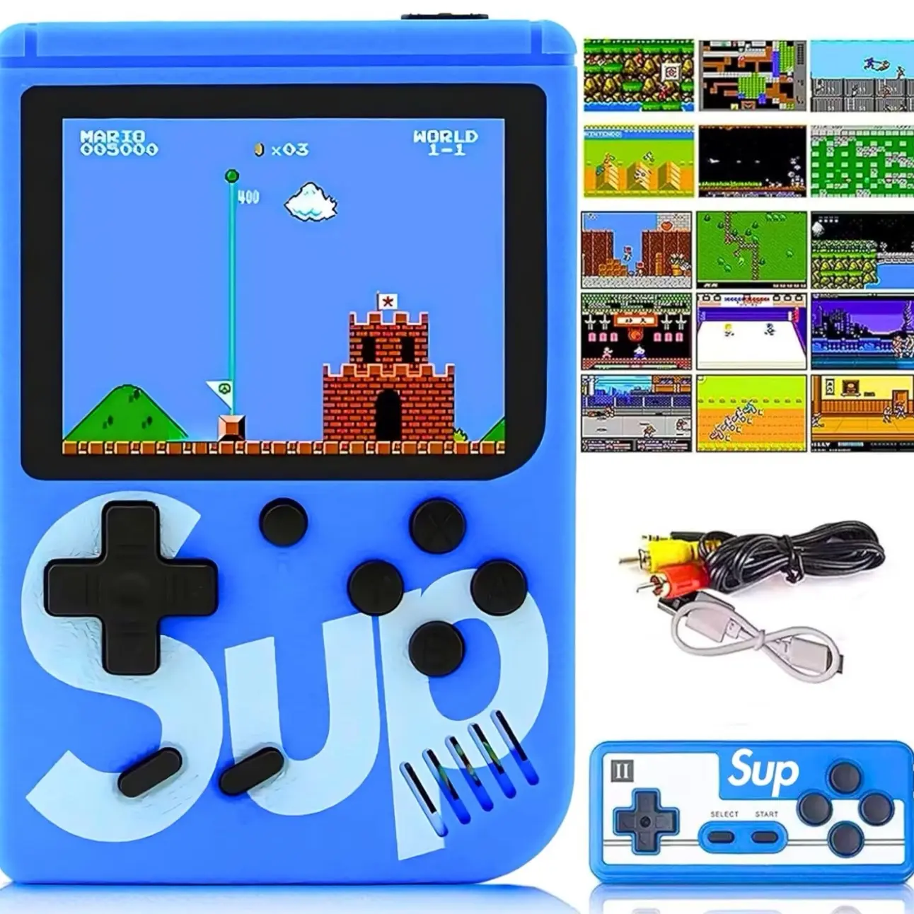 400 in 1 SUP Handheld Game, Retro Game Console, With Controller, TV Compatible Video Game Console Toy for Kids - Indoor Game, Rechargeable 8 Bit Classic for Kids 7-12 available in five different colours (Yellow,Blue,Black,Red & White)