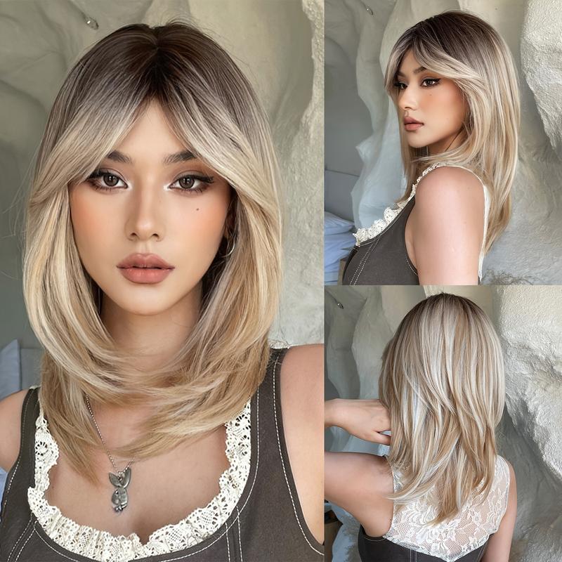 Natural-Looking 18 Inch Ombre Bob Wig for Women - Cute Layered Mixed Blonde Synthetic Straight Hair - Perfect for Any Occasion 4