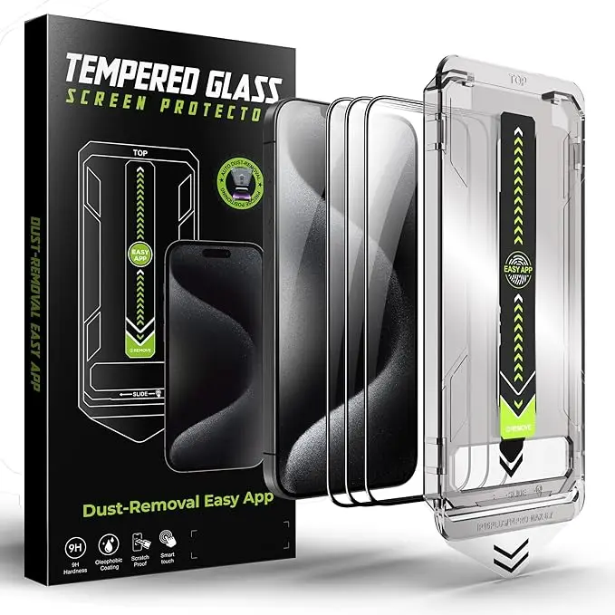 2 PCS EasyInstall Privacy Tempered Glass Screen Protector for iPhone 15/14/13/12 – 2 Pack, Auto Dust-Elimination, Bubble Free, HD Clear