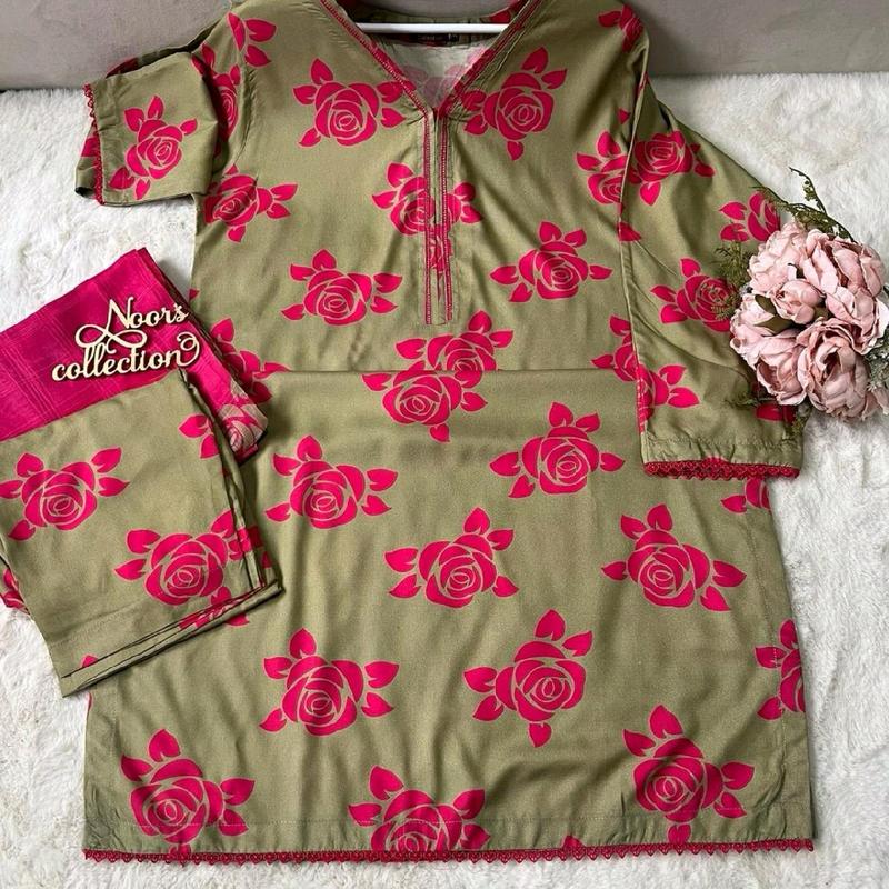 PREMIUM PRINTED LINEN   •Airjet Digital Printed Linen Shirt & Trouser  •Diamond voil fancy Digital Printed Printed Check Duppata Overalls Xlarge to 3xlarge have shalwar.. Comfort Fabric 1