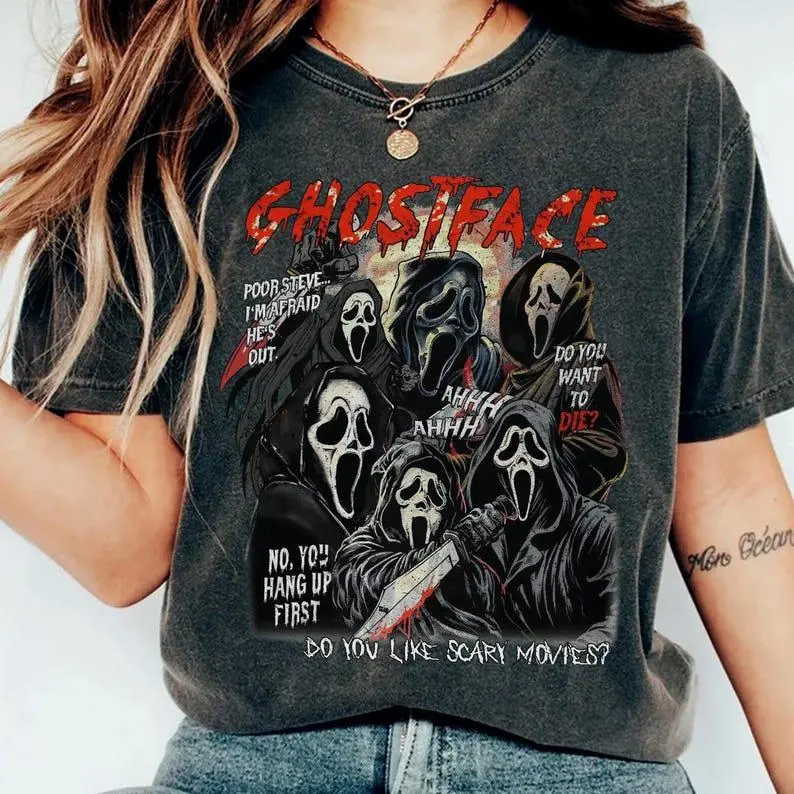 Ghostface T-Shirt Scream Movie Horror Fan Shirt Spooky Halloween Apparel Vintage 90s Horror Tee Retro Scary Movie Gift Unisex Graphic Tee