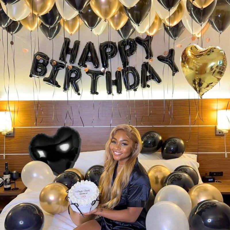 42pcs 16-Inch Black "Happy Birthday" Letter Foil Balloons Set, Including Black, Gold, White Latex Balloons And Heart-Shaped Foil Balloons, Happy Birthday English Letter Decoration, For Party Scene Decoration, Birthday Party, Home Party Background Supplies 1