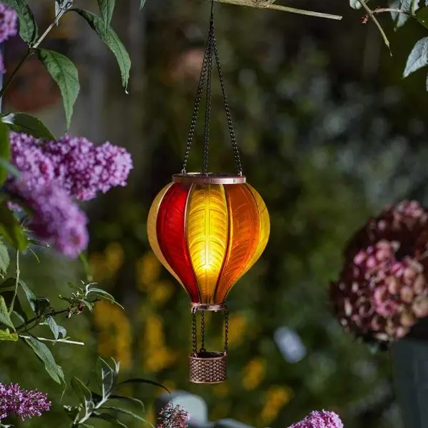 Rainbow OR Fiesta Flaming Balloon Smart Solar Hanging Lantern LED Flickering Flame 6